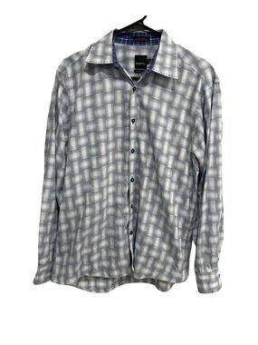 Parc 81 Medium Mens Blue Plaid Long Sleeve Button Up Shirt Scholarcore